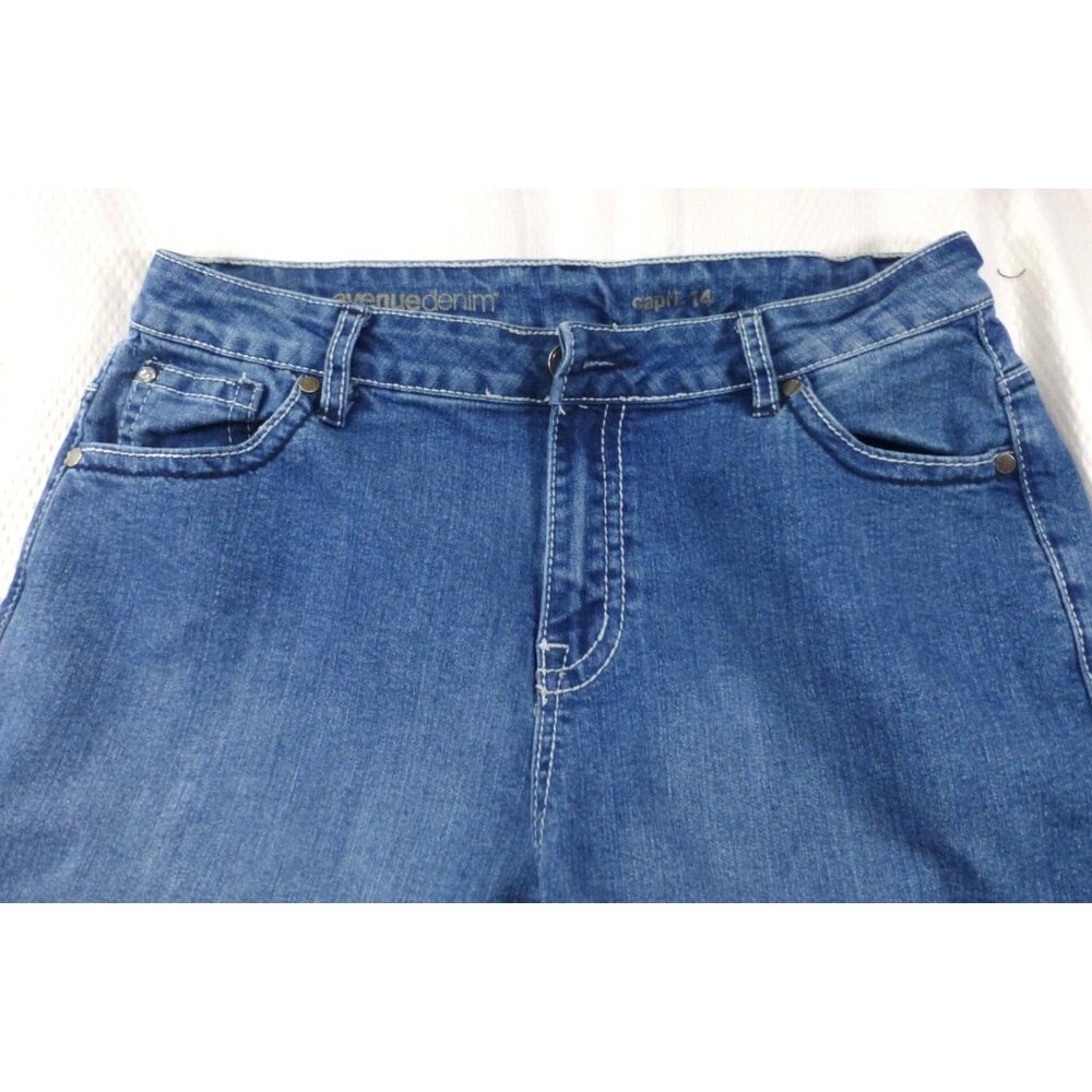 Avenue Denim Womens Capri Jeans Size 14 Blue Butterfly Embroidered Stretch - Picture 6 of 11